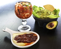 appetizer guacomole and meat dish